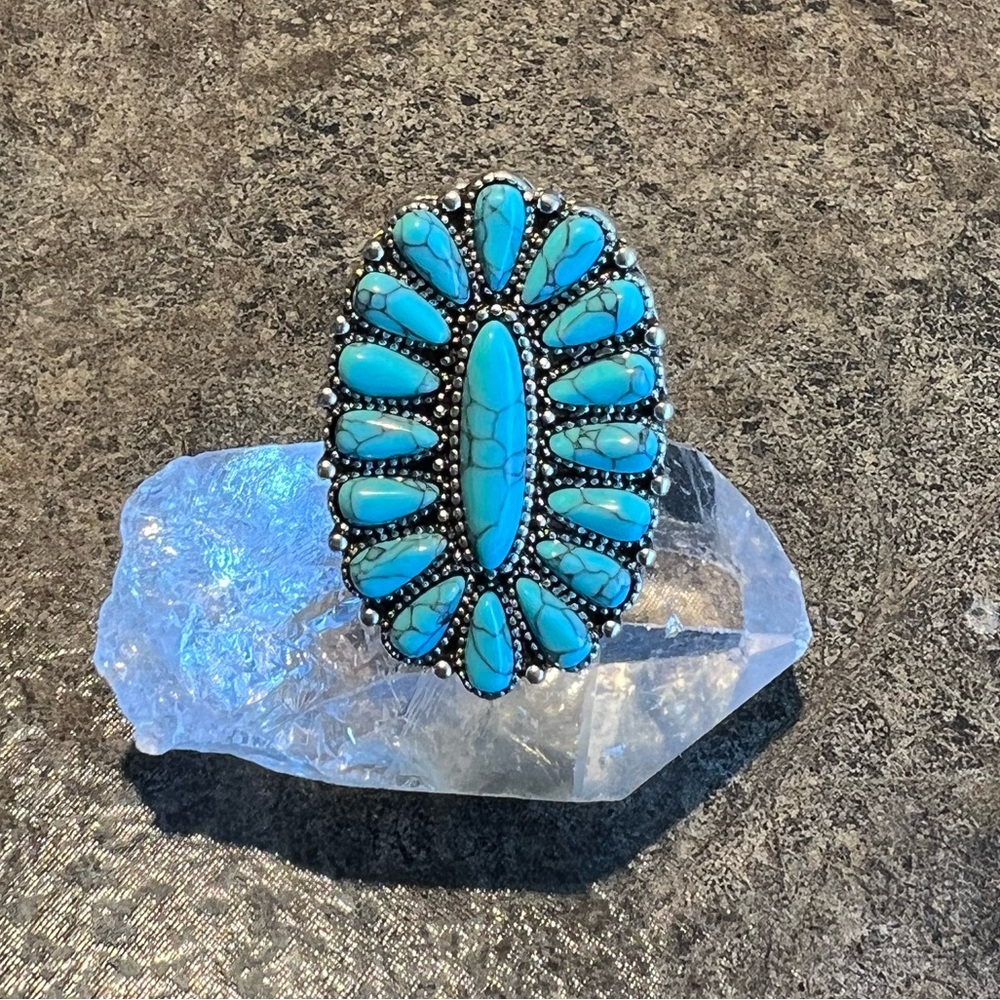Faux Turquoise & Silver Mexican Taxco Style Ring NEW